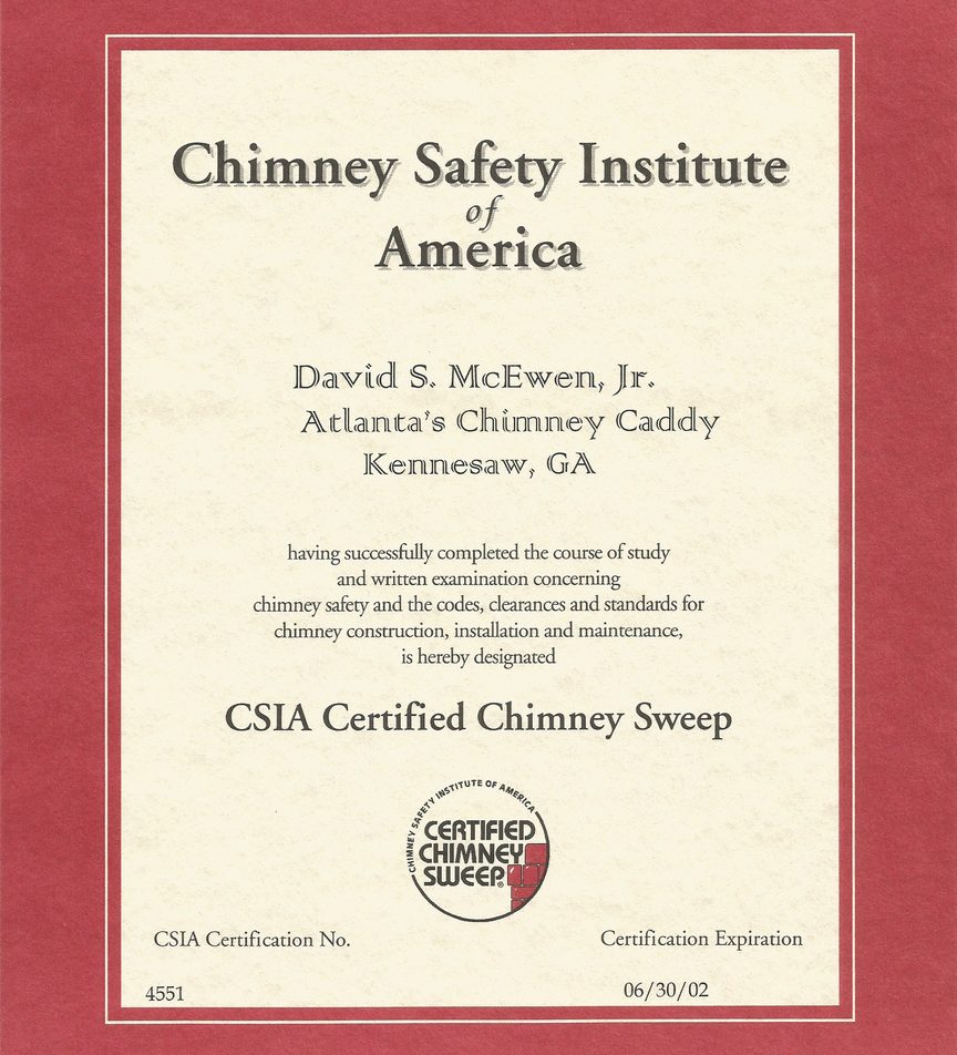 CSIA Certified Chimney Sweep certificate
